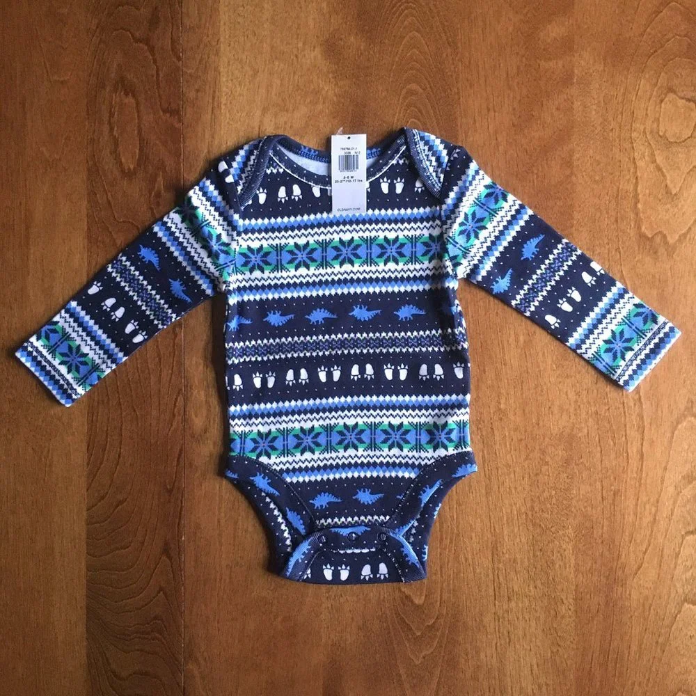 Old Navy fair isle dino bodysuit 3-6m NWT
